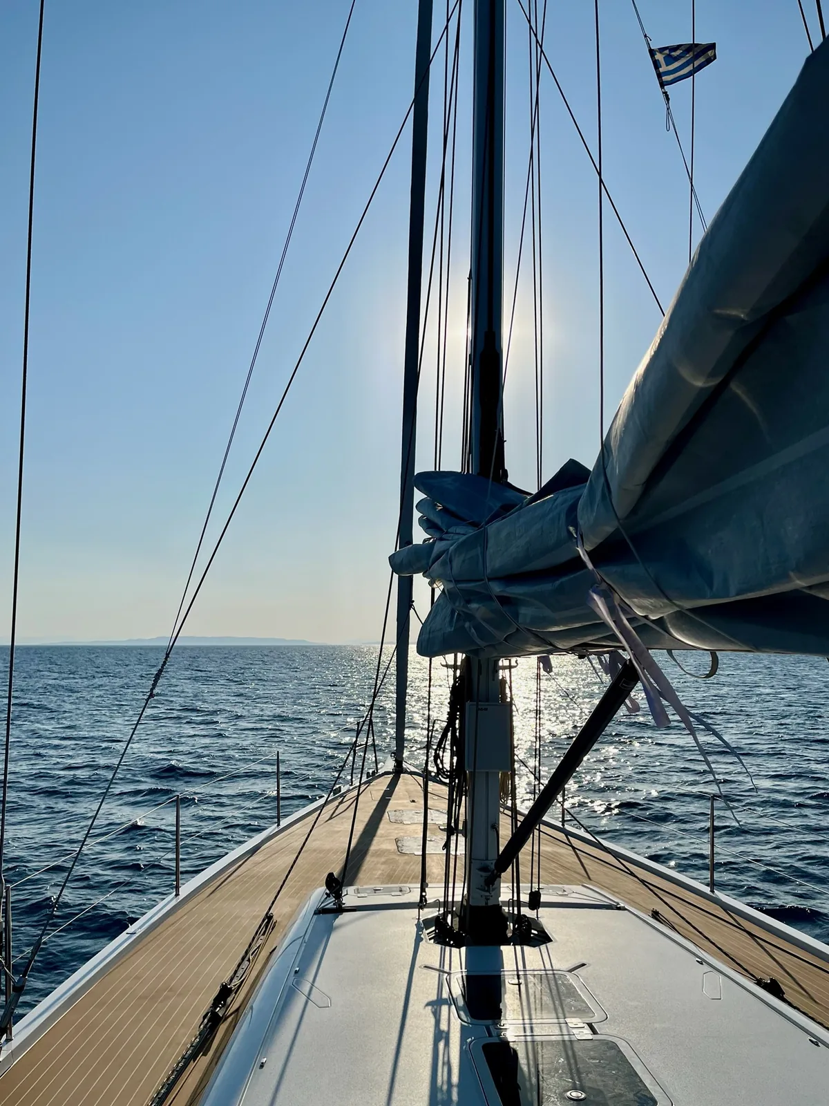 View along the deck of NAIS under sail