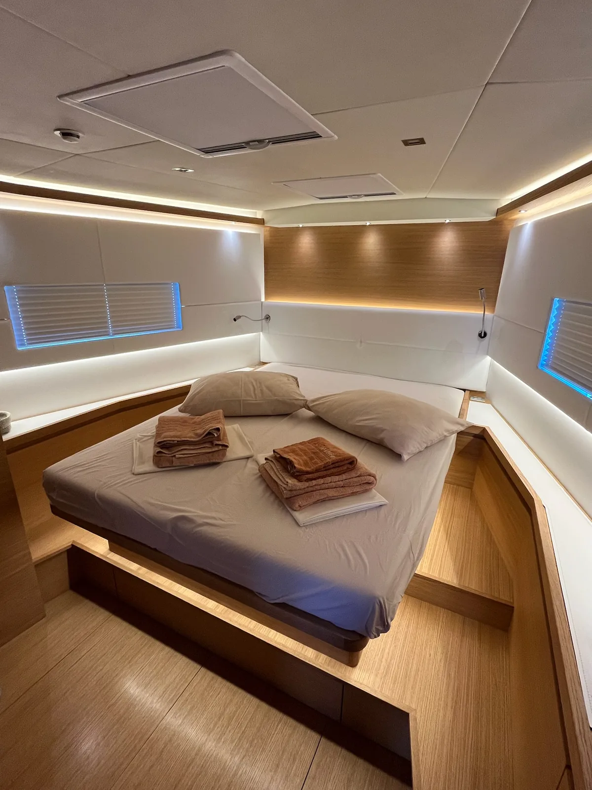 Master cabin aboard NAIS prepared for a restful night